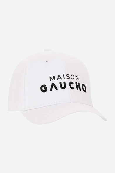 Men's Maison Gaucho Cap in White with Black Embroidery