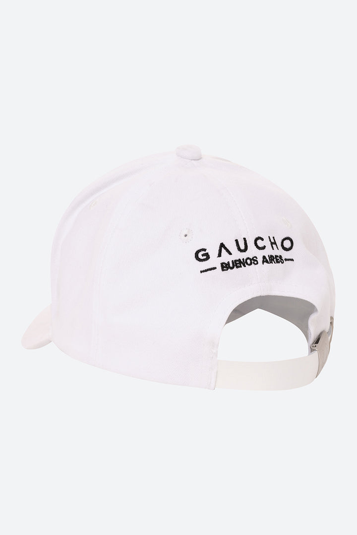 Men's Maison Gaucho Cap in White with Black Embroidery