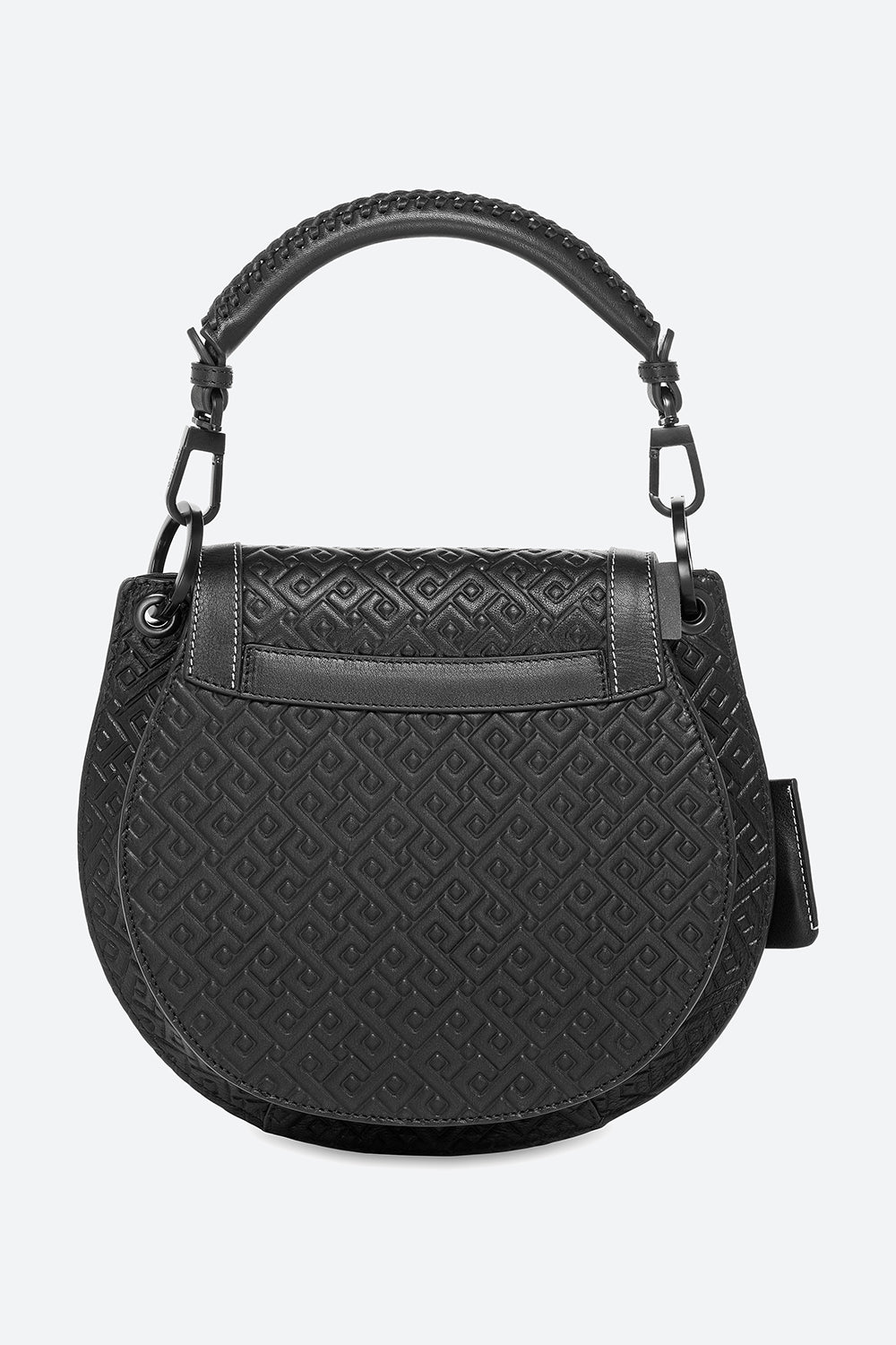 The Lucky Bag, Embossed Leather Saddle Bag in Black