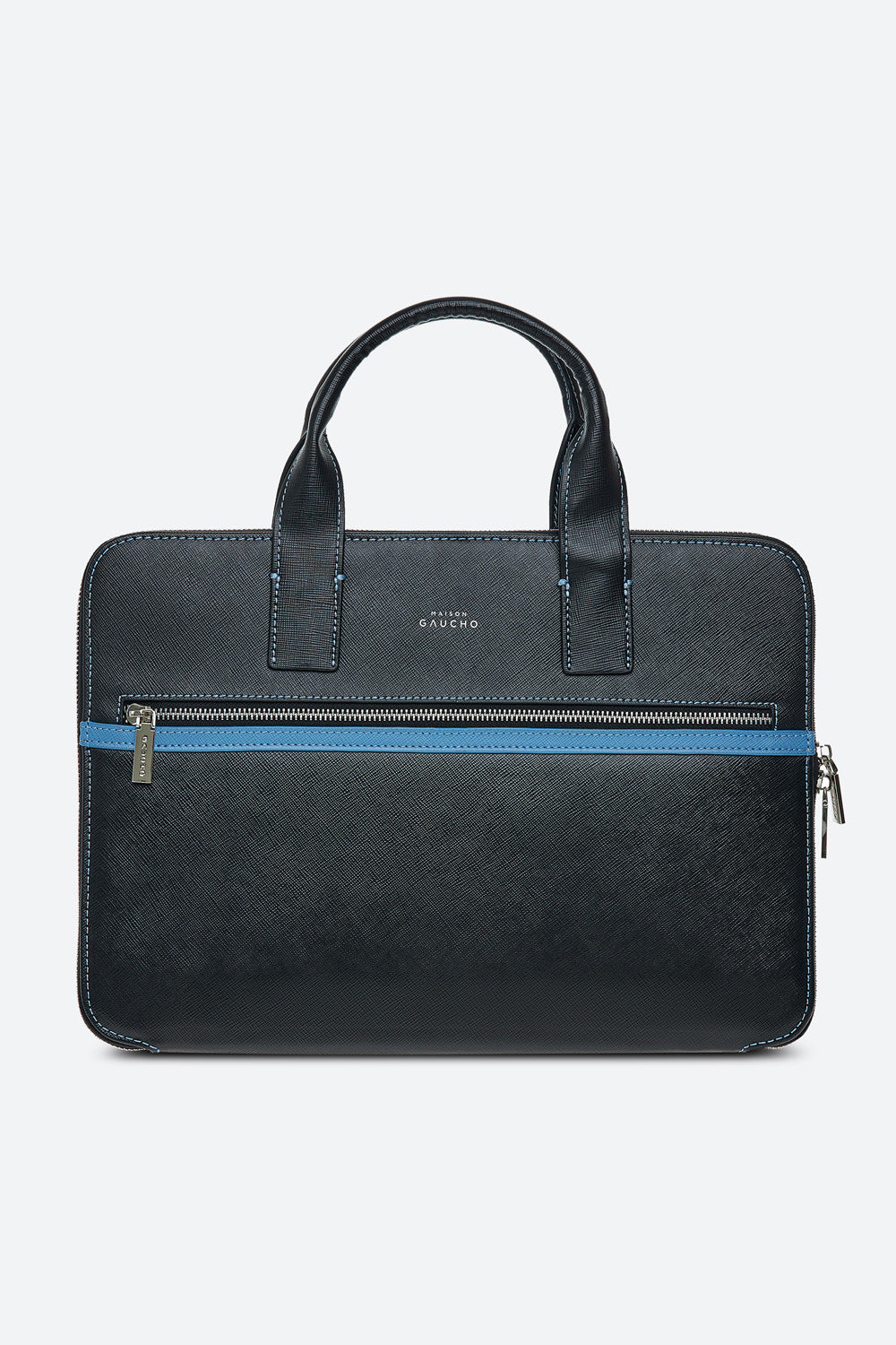 Maison Gaucho Laptop Briefcase, in Black and Light Blue