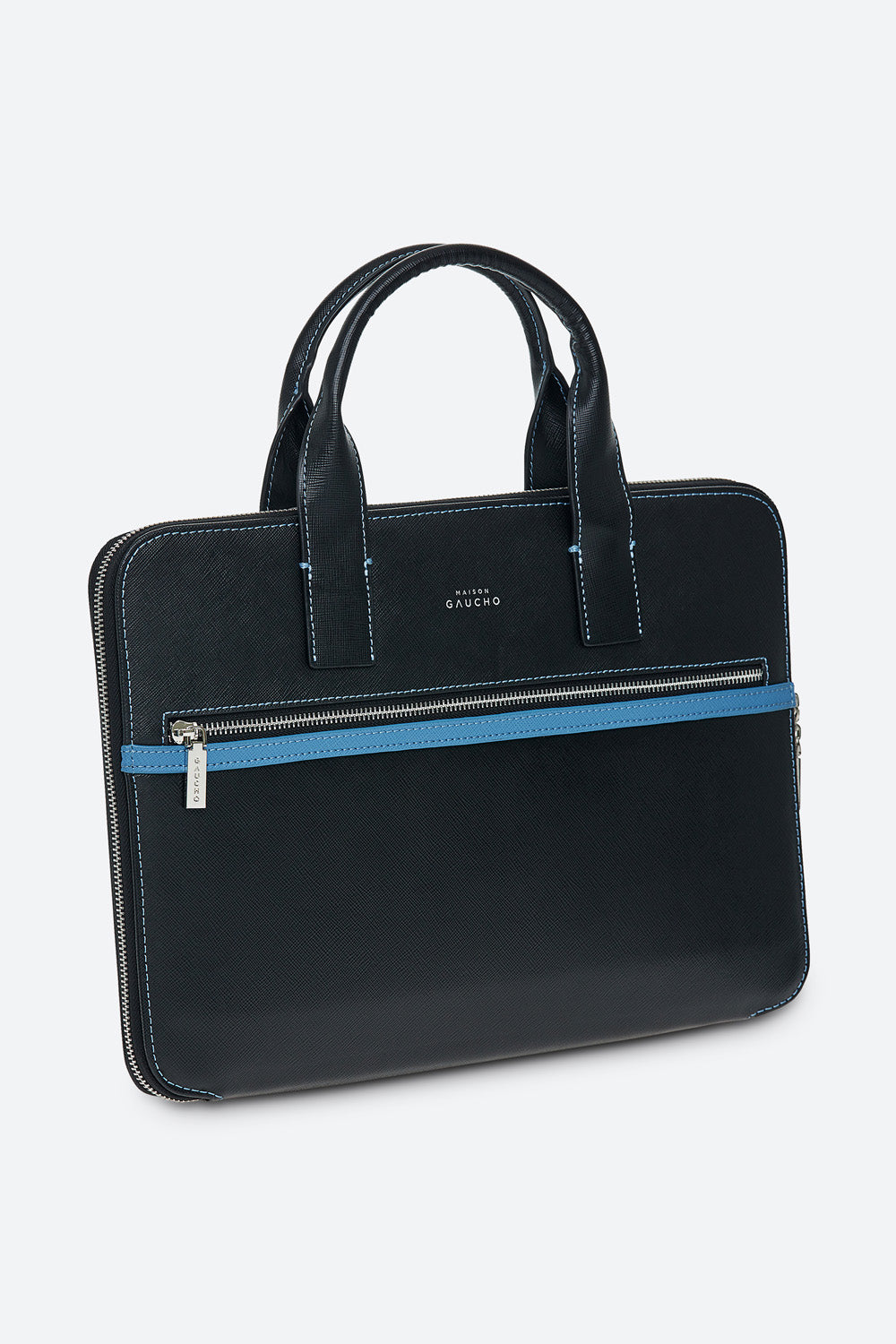 Maison Gaucho Laptop Briefcase, in Black and Light Blue