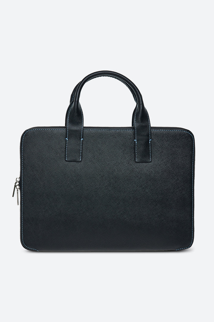 Maison Gaucho Laptop Briefcase, in Black and Light Blue