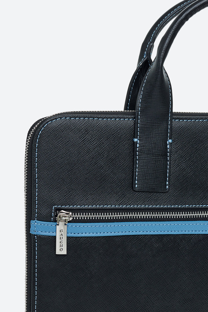 Maison Gaucho Laptop Briefcase, in Black and Light Blue