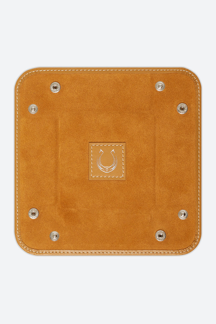 Small Square Leather Valet Tray in Apricot