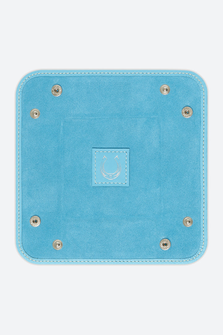 Small Square Leather Valet Tray in Light Blue