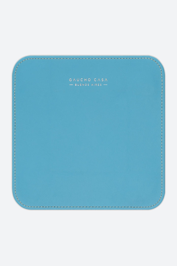 Small Square Leather Valet Tray in Light Blue