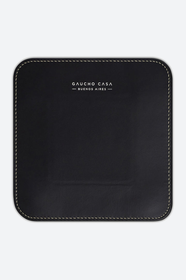 Small Square Leather Valet Tray in Black