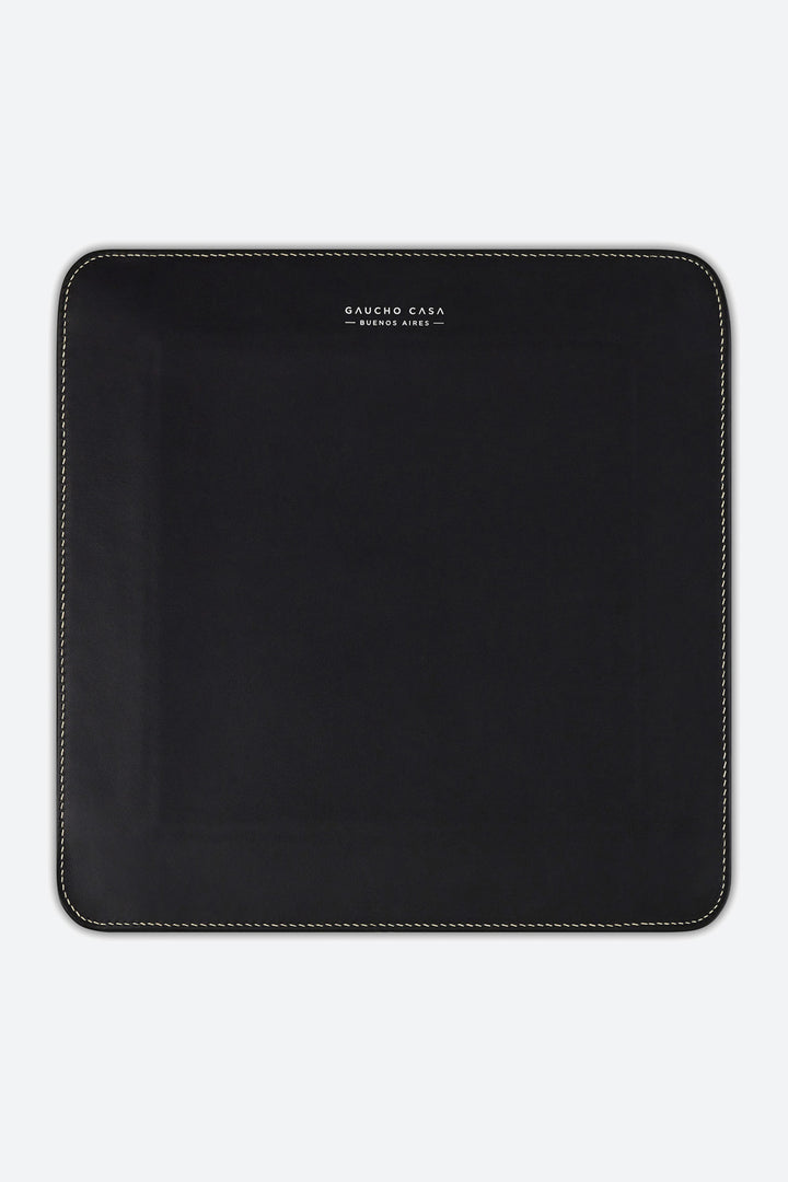 Large Square Leather Valet Tray in Black