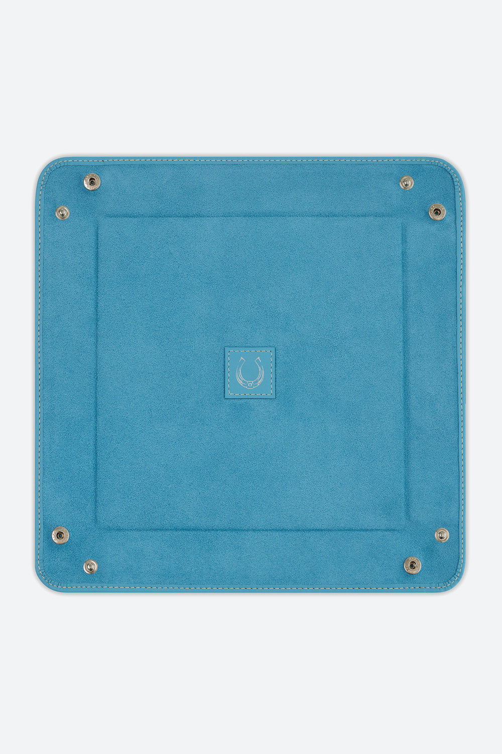 Large Square Leather Valet Tray in Light Blue