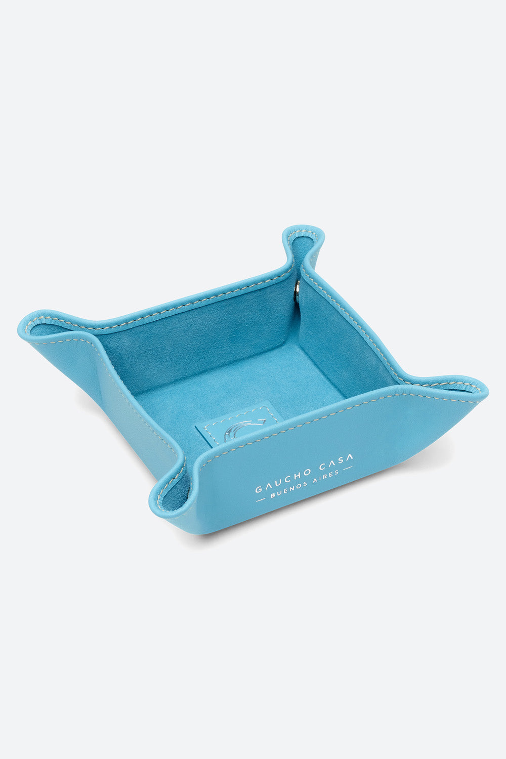 Small Square Leather Valet Tray in Light Blue