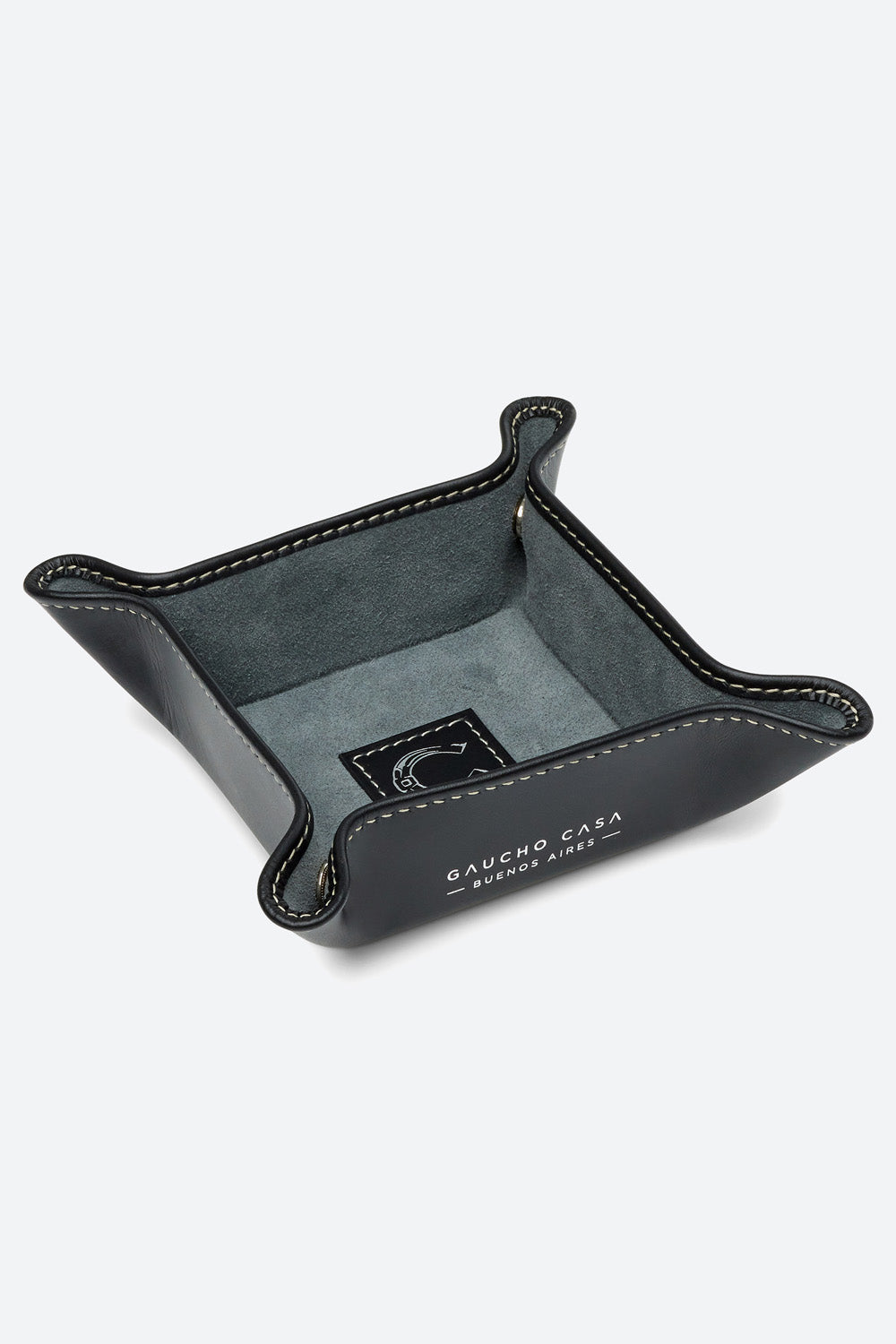 Small Square Leather Valet Tray in Black