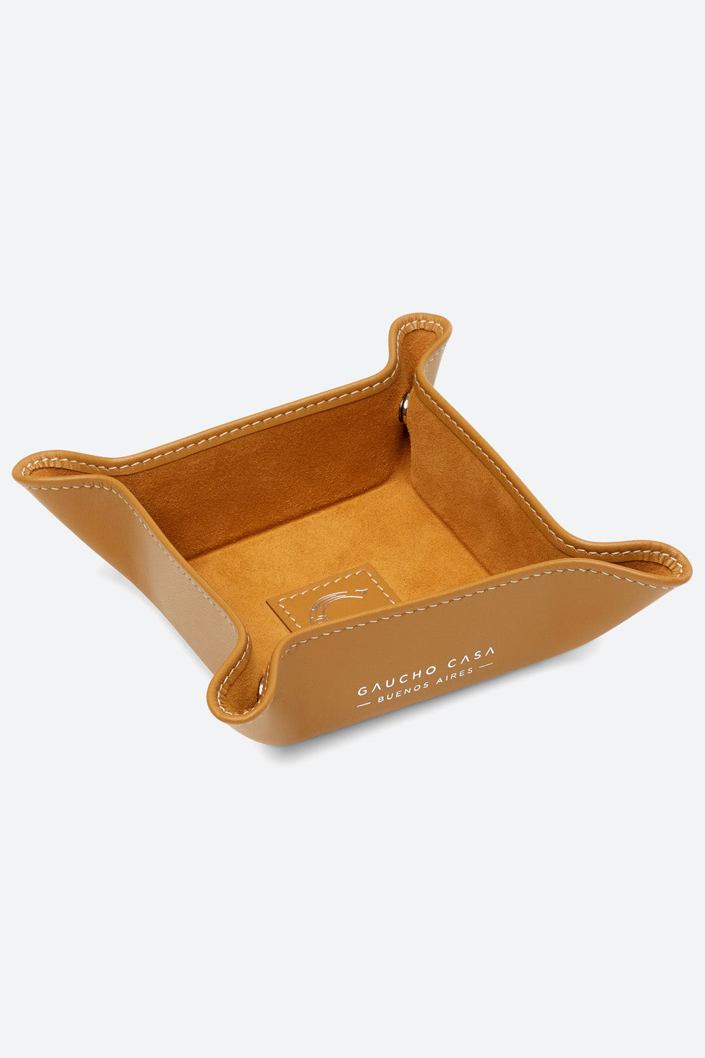 Small Square Leather Valet Tray in Apricot