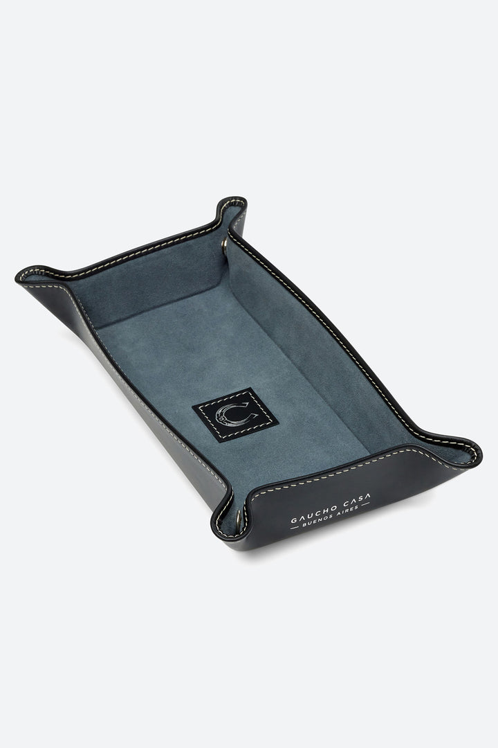 Medium Rectangular Leather Valet Tray in Black