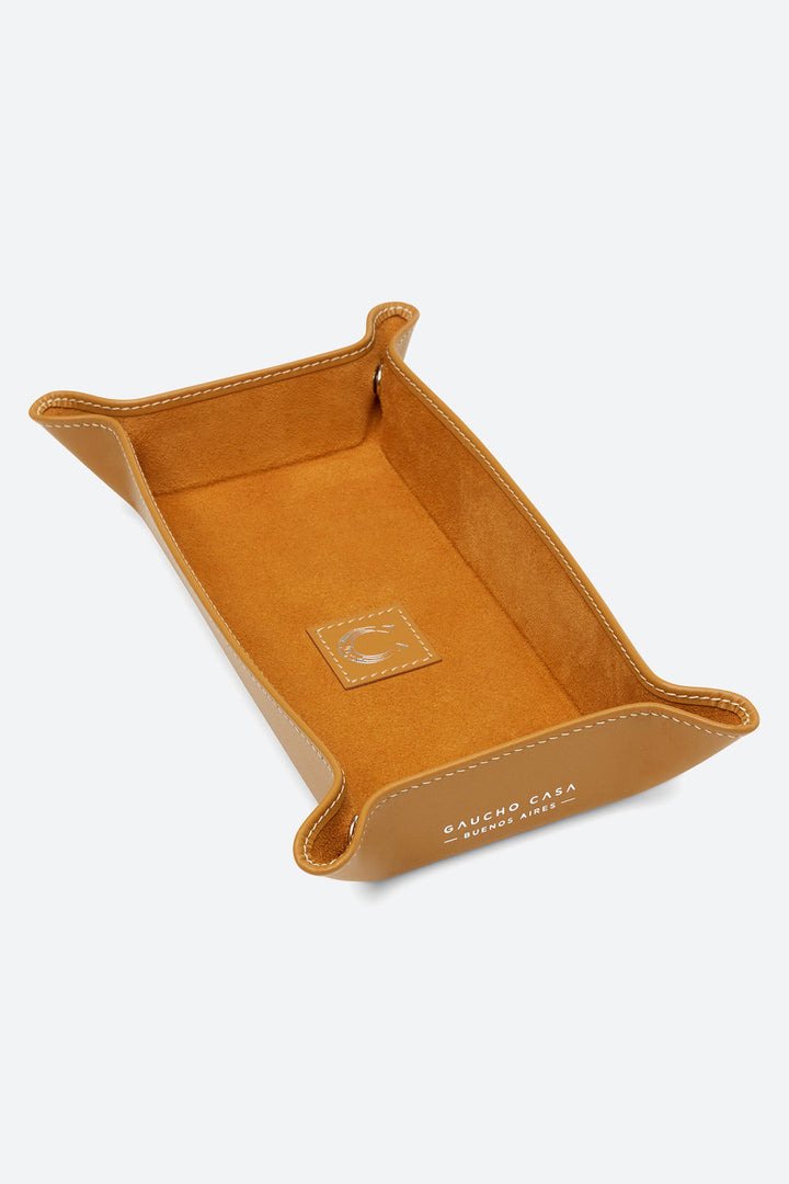 Medium Rectangular Leather Valet Tray in Apricot