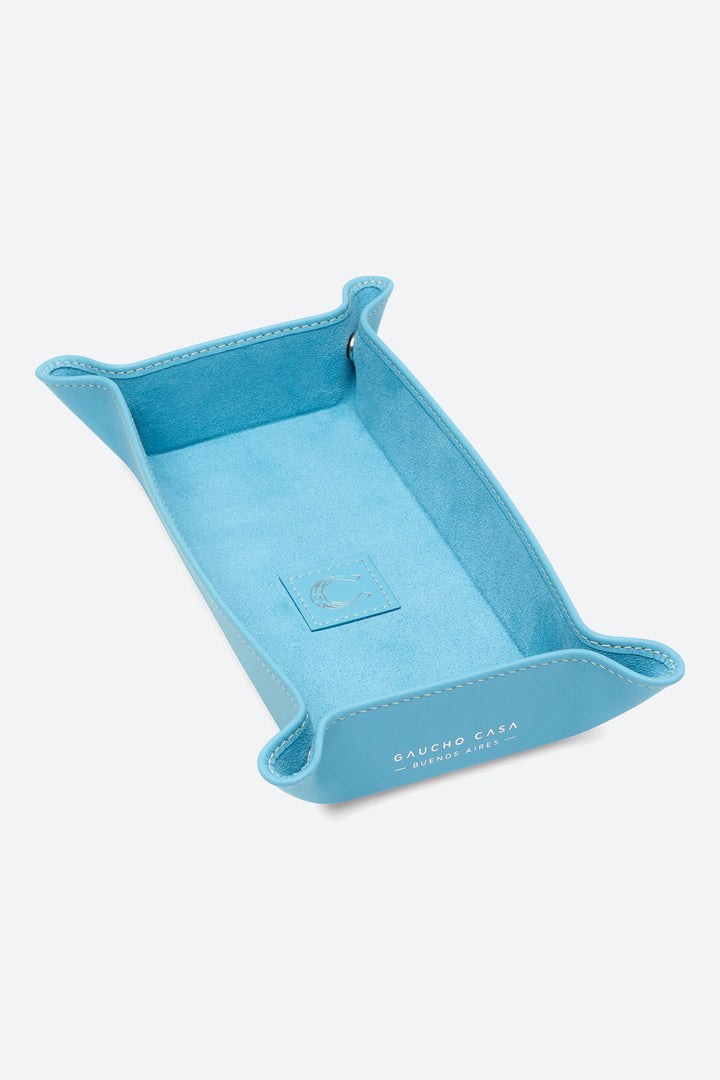 Medium Rectangular Leather Valet Tray in Light Blue