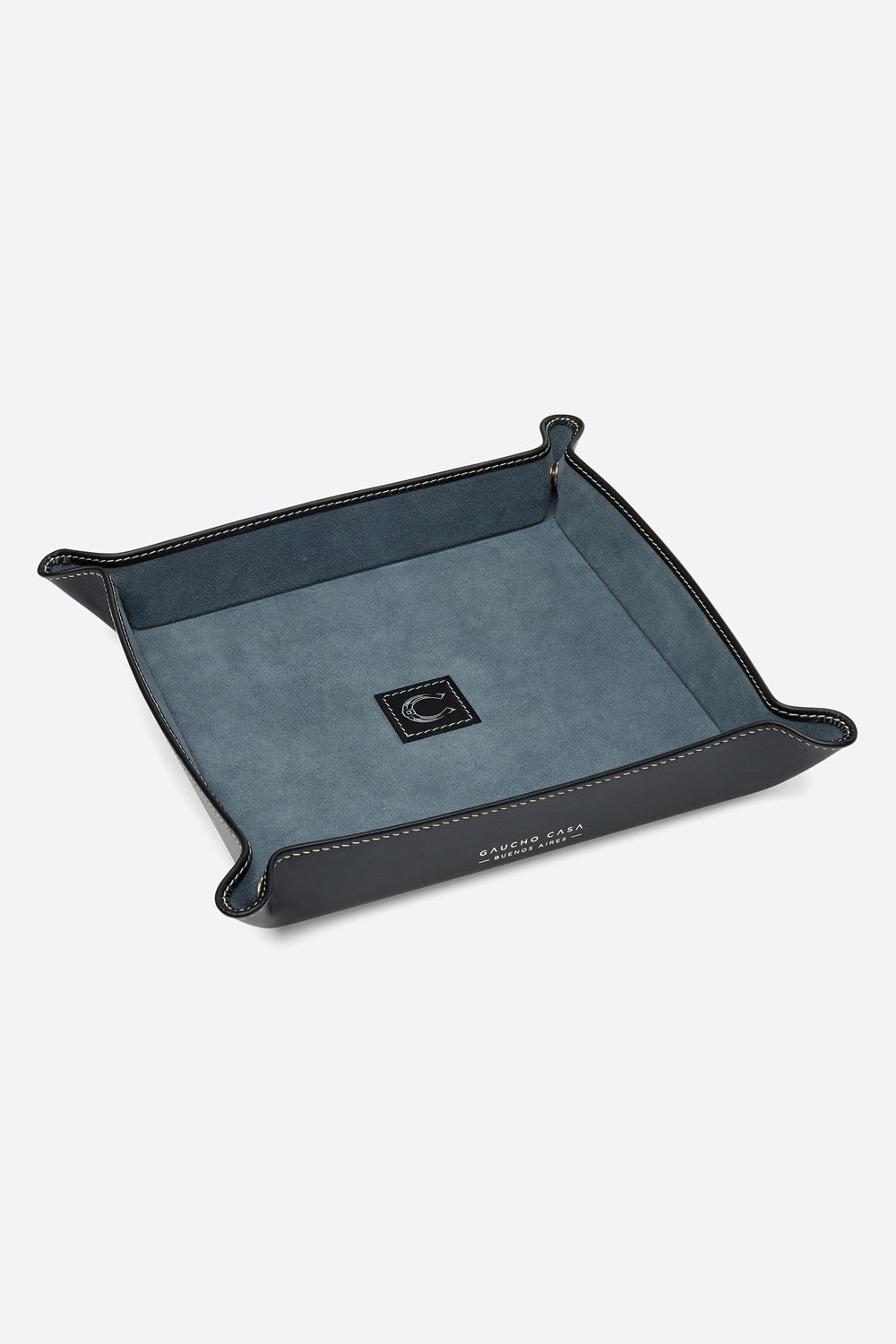 Large Square Leather Valet Tray in Black