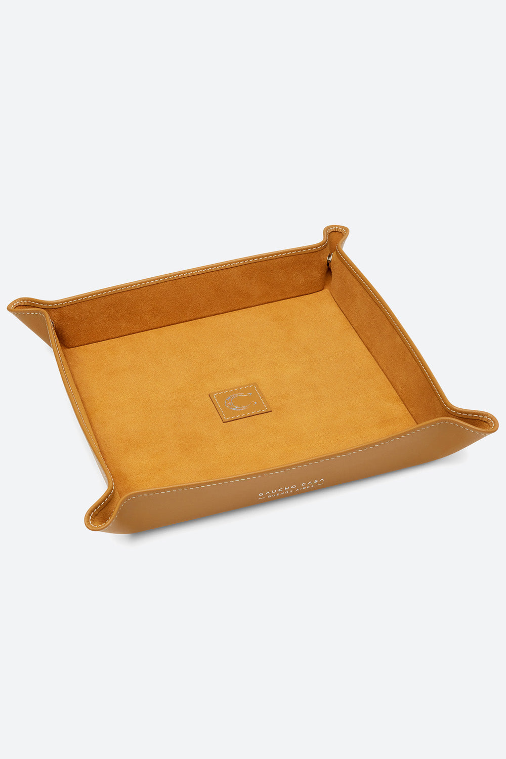 Large Square Leather Valet Tray in Apricot