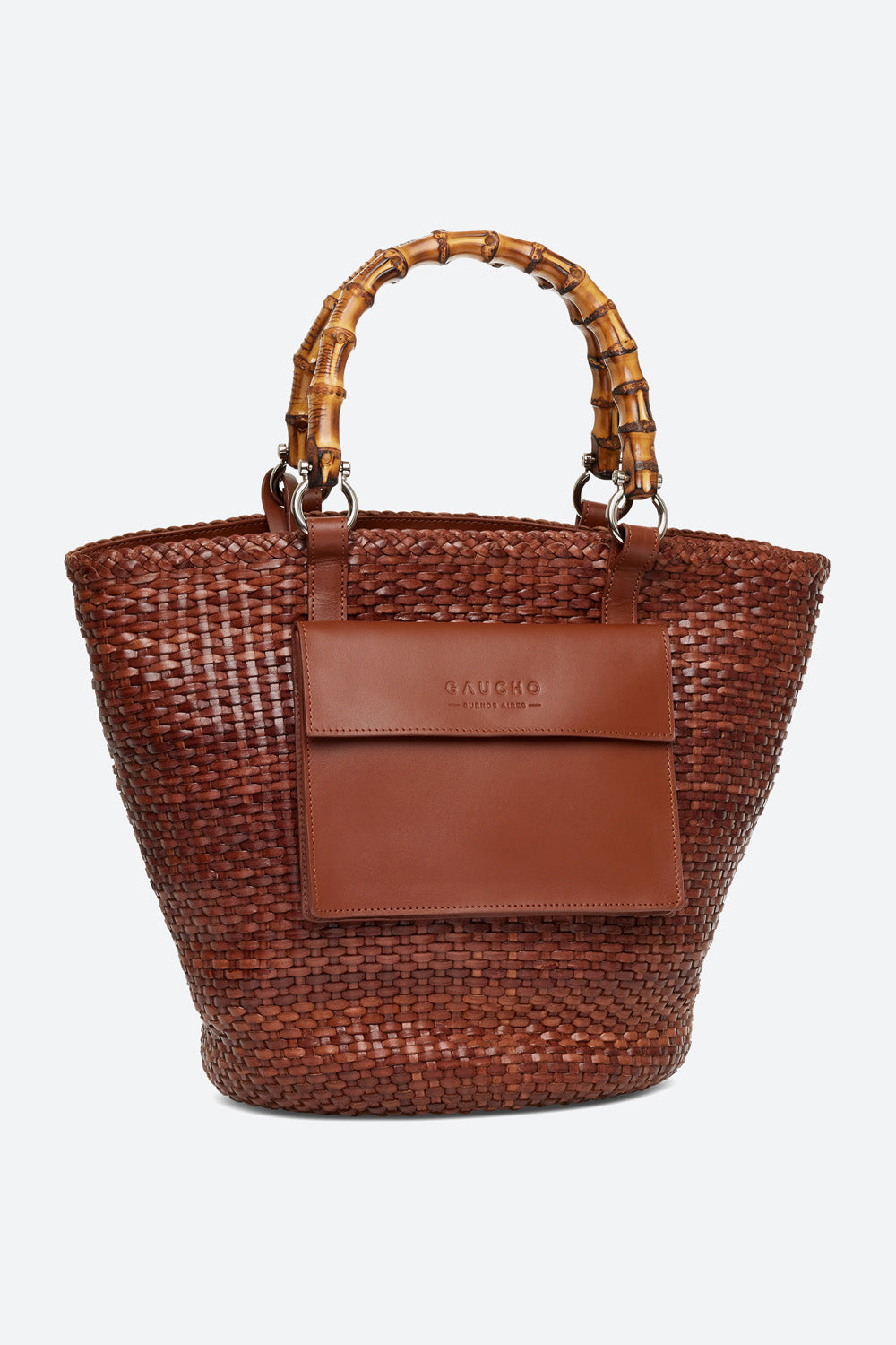 Maria Woven Leather Basket Bag in Cognac