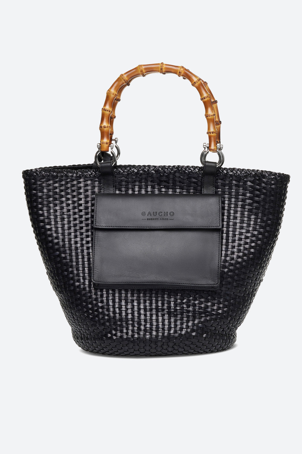 Maria Woven Leather Basket Bag in Black