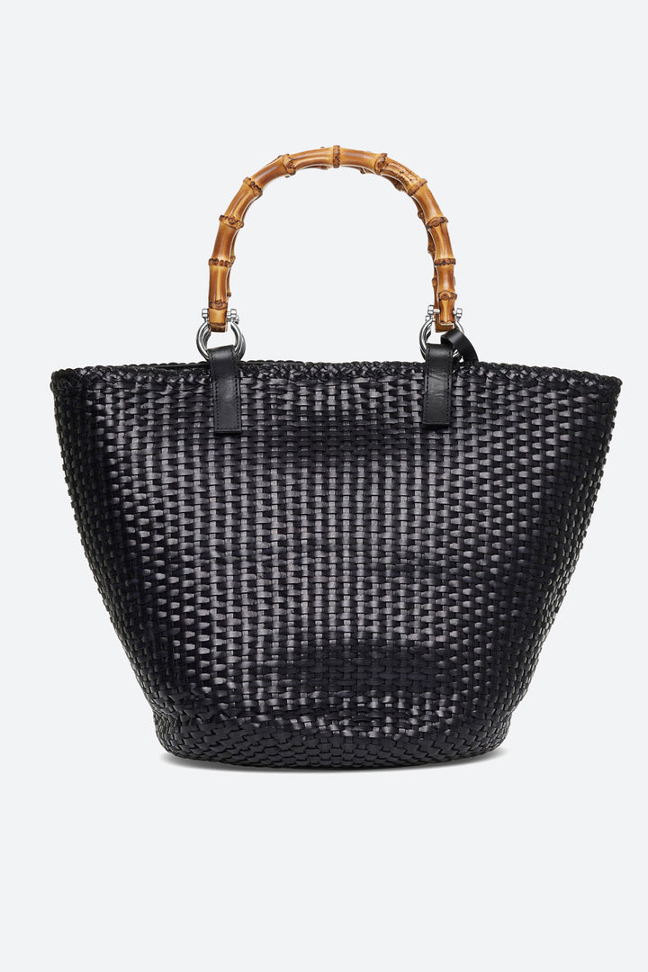 Maria Woven Leather Basket Bag in Black