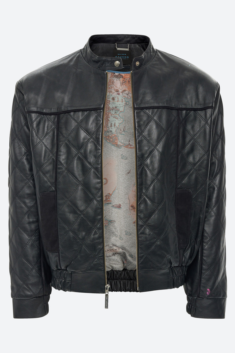 Saturnino Quilted Sheepskin Bomber Jacket in Black