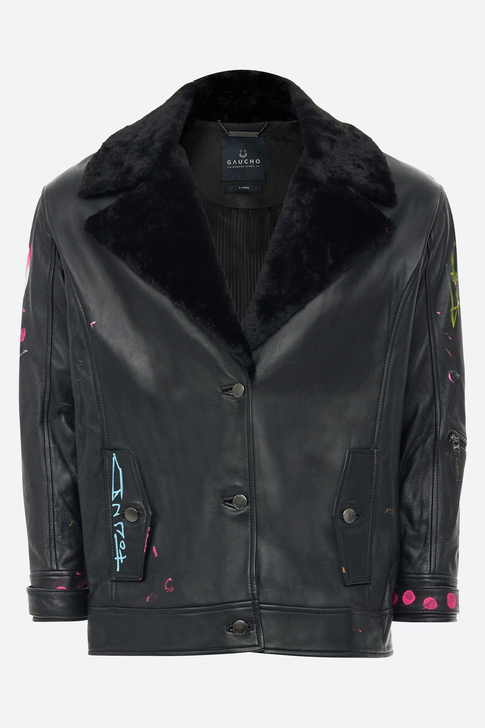 Art Basel Inspired Lavalle Shearling Collar Jacket in Black