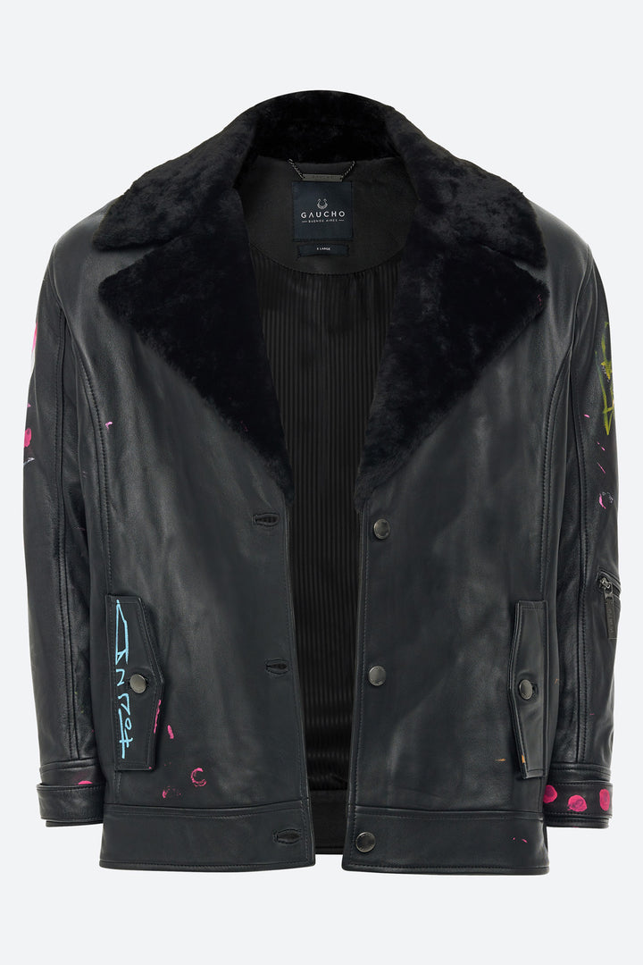 Art Basel Inspired Lavalle Shearling Collar Jacket in Black
