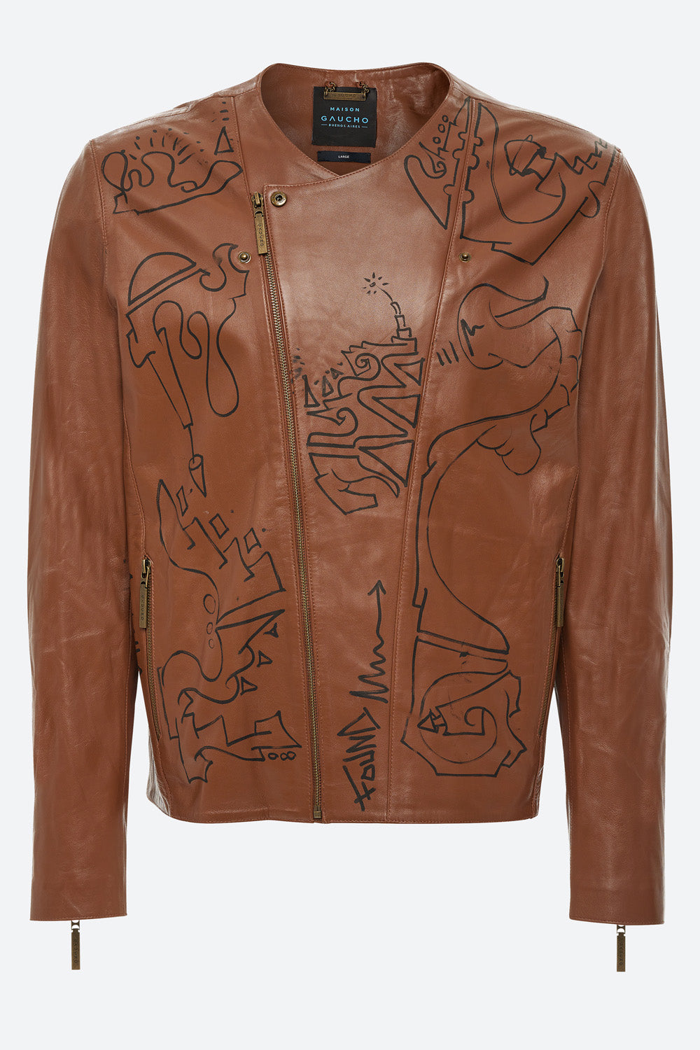 Art Basel Inspired Flavio Leather Biker Jacket in Brown