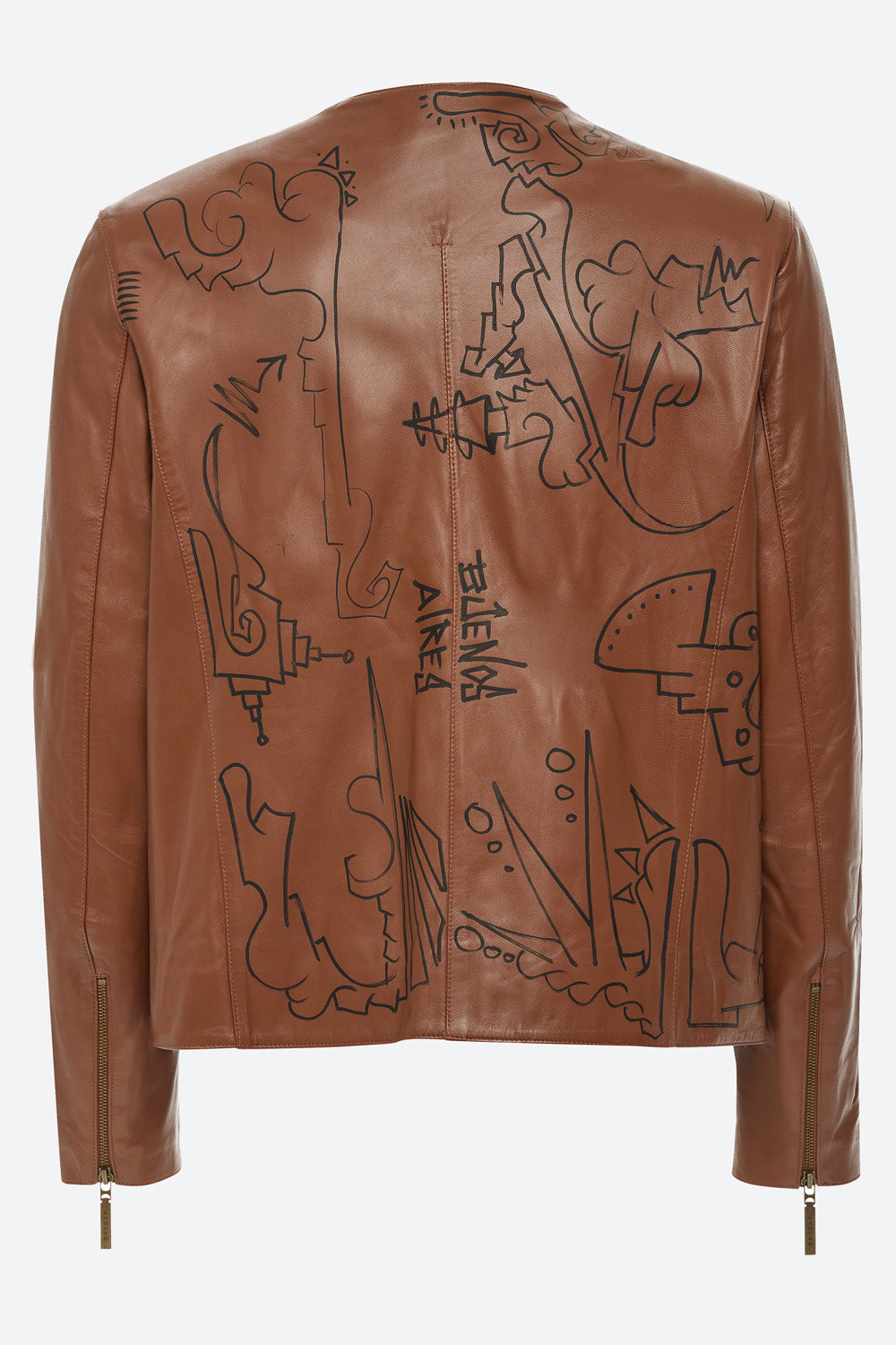 Art Basel Inspired Flavio Leather Biker Jacket in Brown