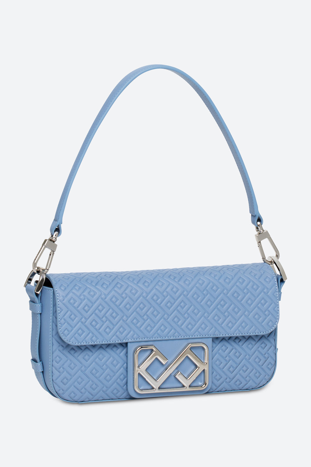 Malvina Baguette Handbag in Light Blue, with Polished Chrome Hardware