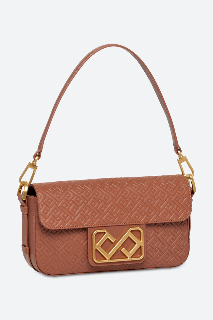 Malvina Baguette Handbag in Cognac, with Polished Gold-toned Hardware