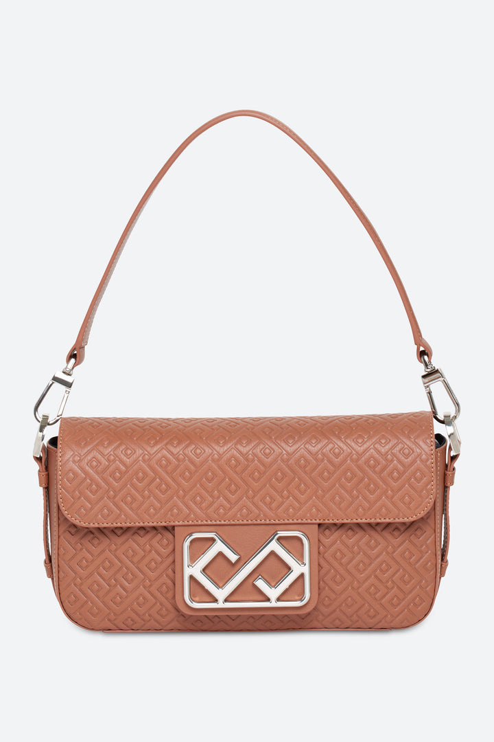 Malvina Baguette Handbag in Cognac, with Polished Chrome Hardware