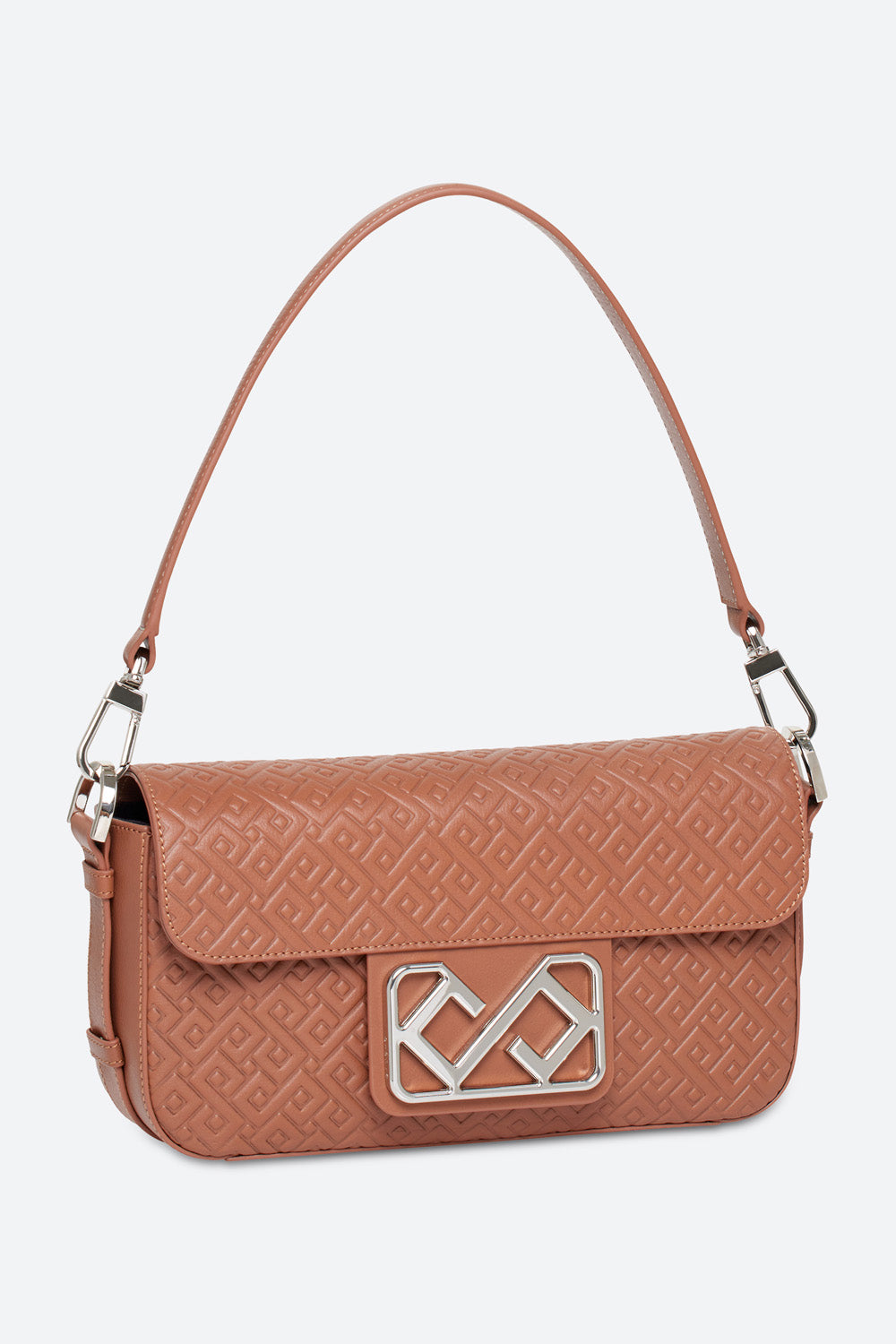 Malvina Baguette Handbag in Cognac, with Polished Chrome Hardware