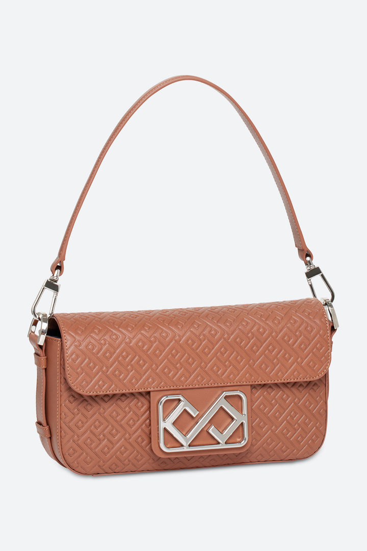 Malvina Baguette Handbag in Cognac, with Polished Chrome Hardware