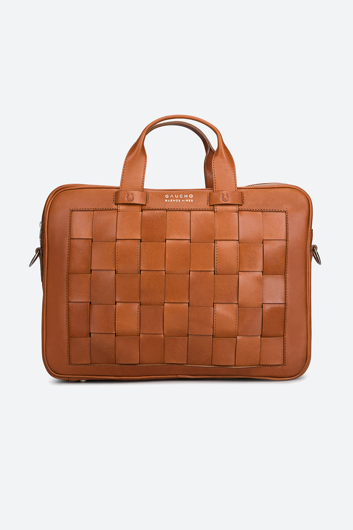 Tilcara Hand-Braided Briefcase in Tan