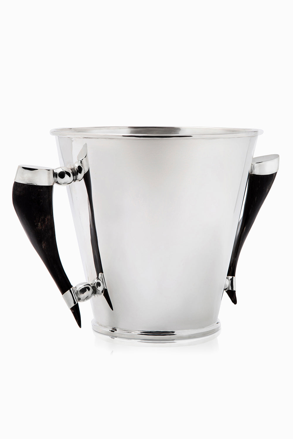 Palpala Round Champagne Bucket, Black Horn, Polished Silver