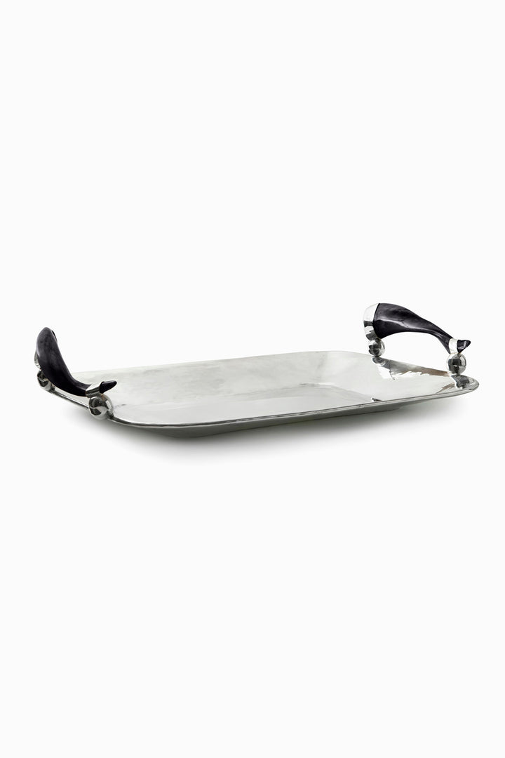 Olivos Rectangular Medium Tray, Black Horn, Polished Silver