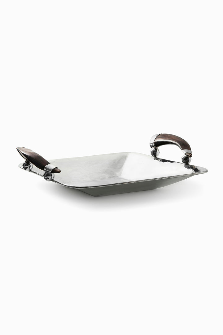 Olivos Square Tray, Brown Horn, Polished Silver