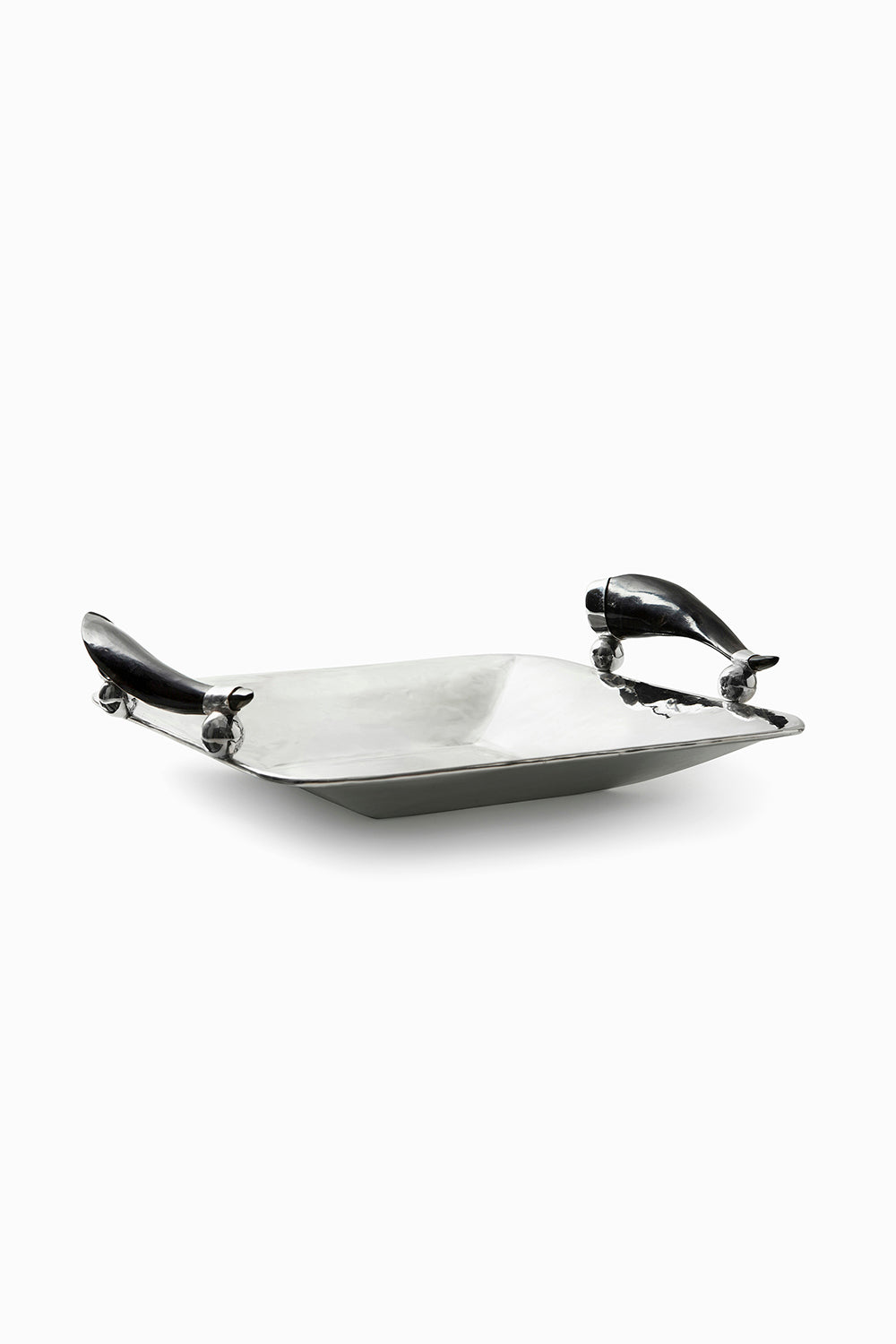 Olivos Square Tray, Black Horn, Polished Silver