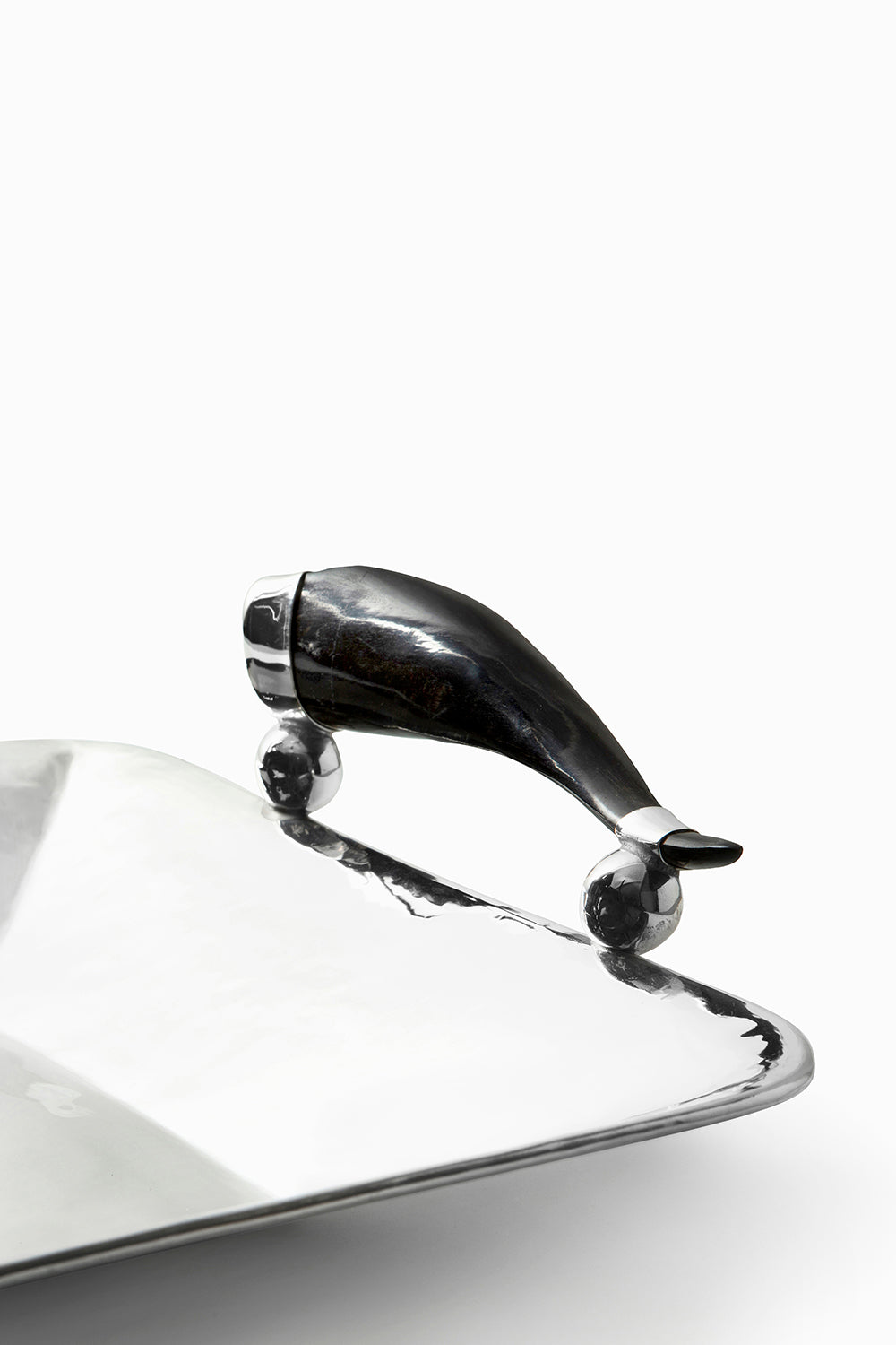 Olivos Square Tray, Black Horn, Polished Silver