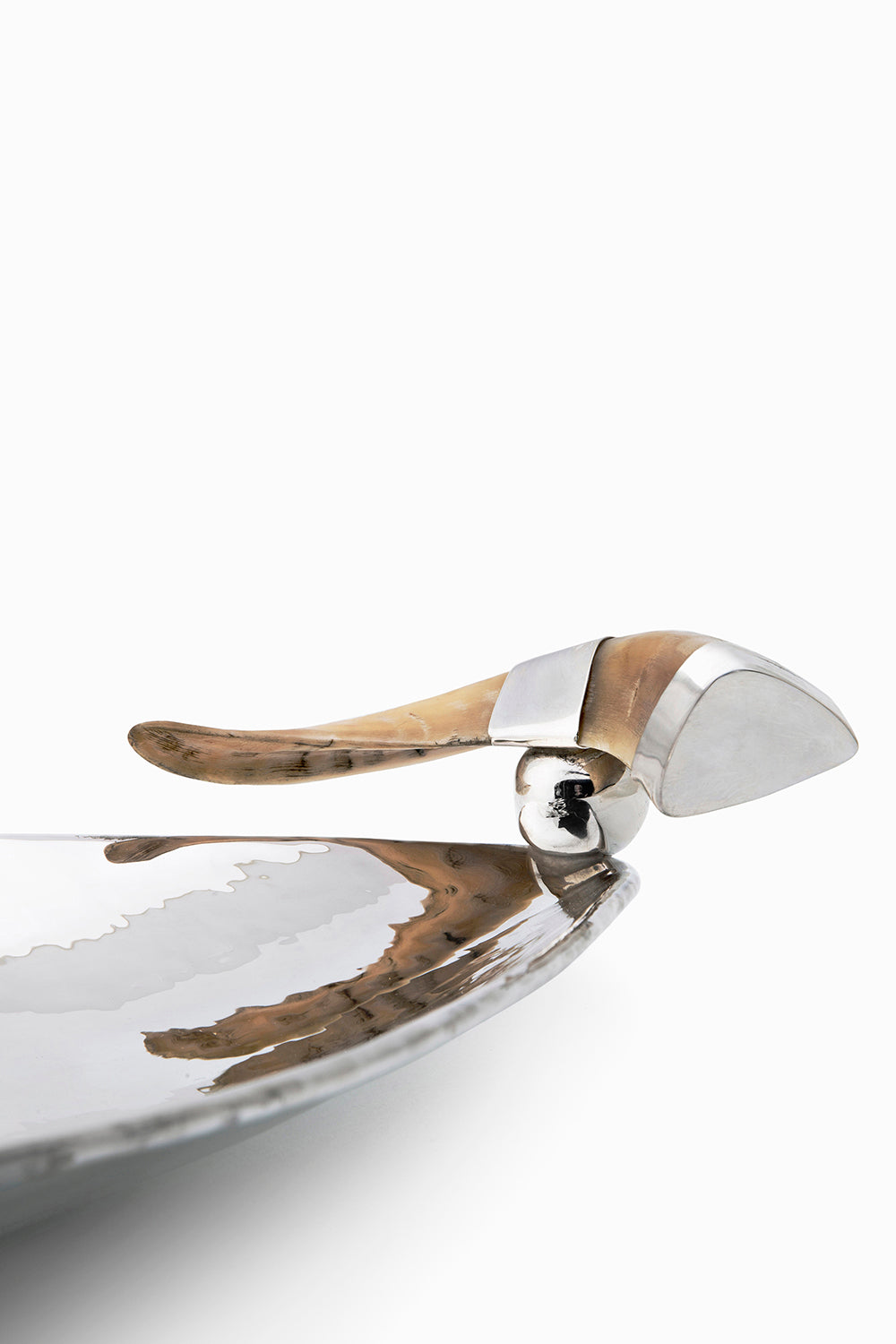 Olivos Oval Tray, Brown Horn, Polished Silver