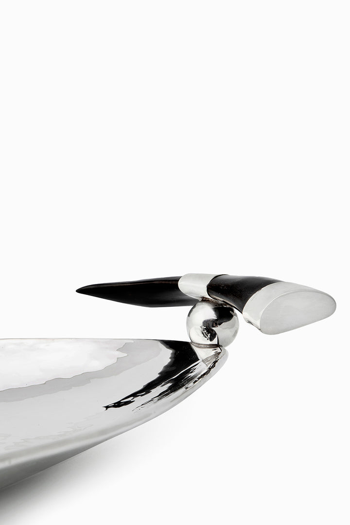 Olivos Oval Tray, Black Horn, Polished Silver