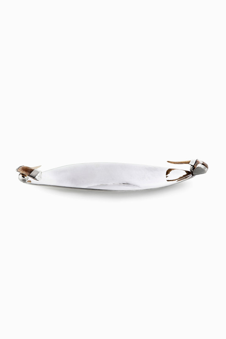 Olivos Oval Tray, Brown Horn, Polished Silver