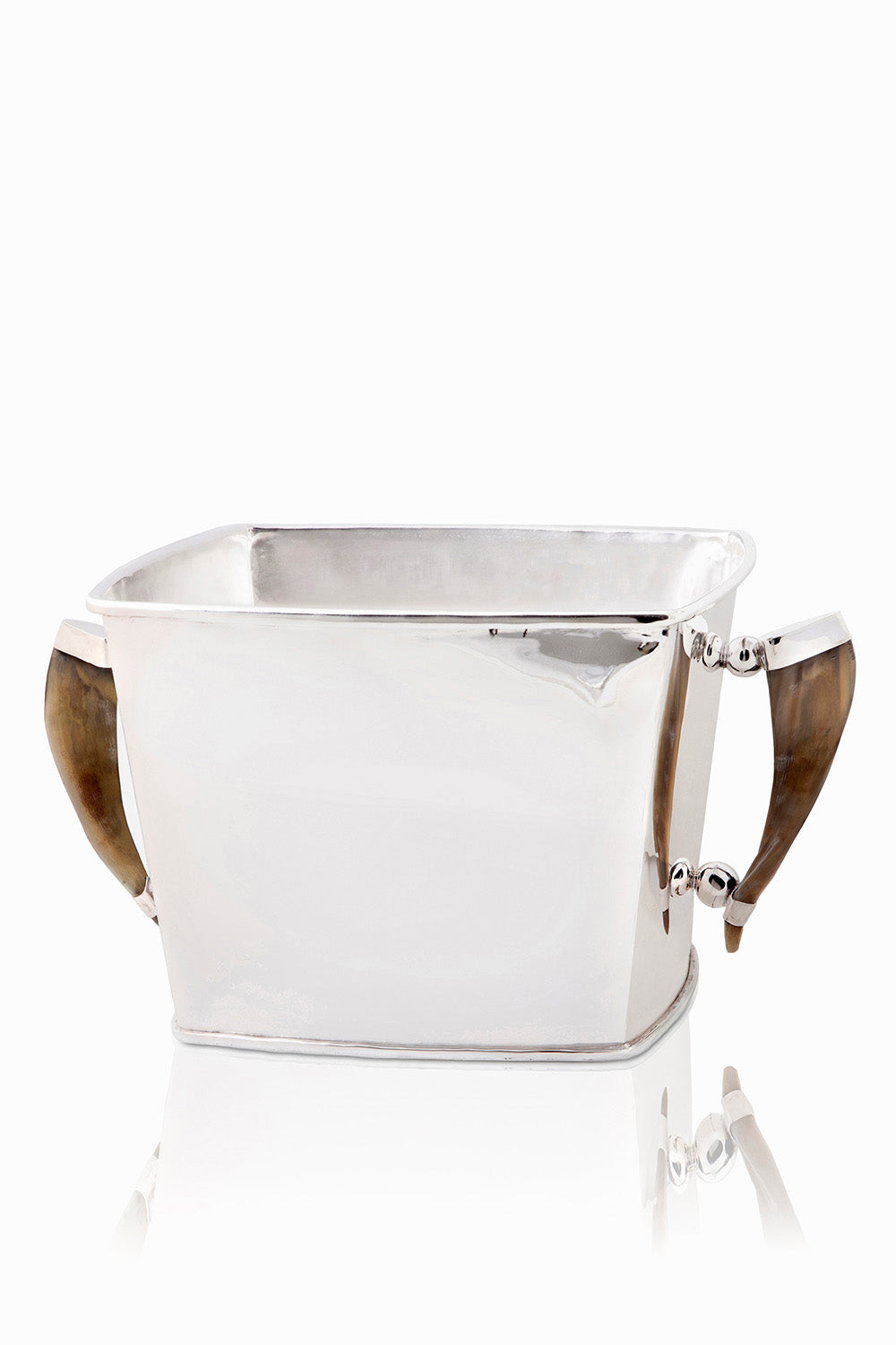 Palpala Big Square Bucket, Brown Horn, Polished Silver