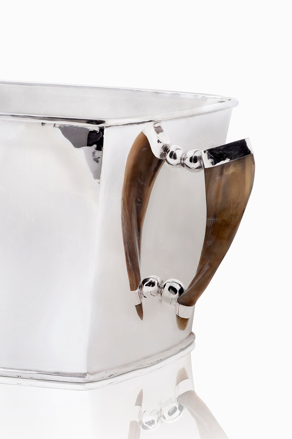 Palpala Big Square Bucket, Brown Horn, Polished Silver