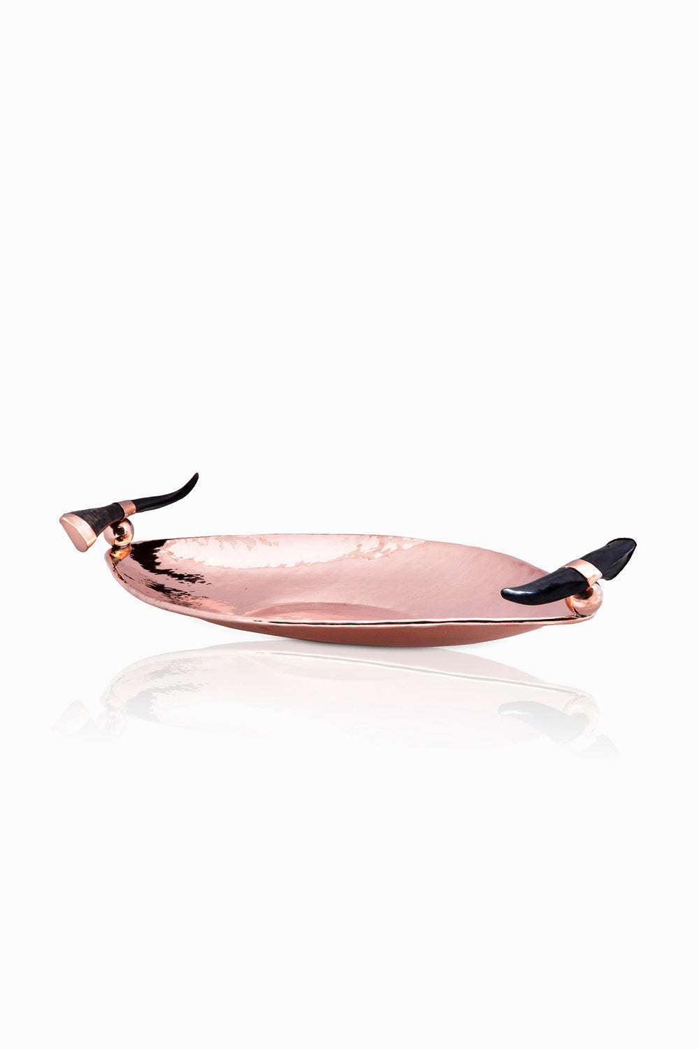 Olivos Oval Tray, Black Horn, Polished Copper