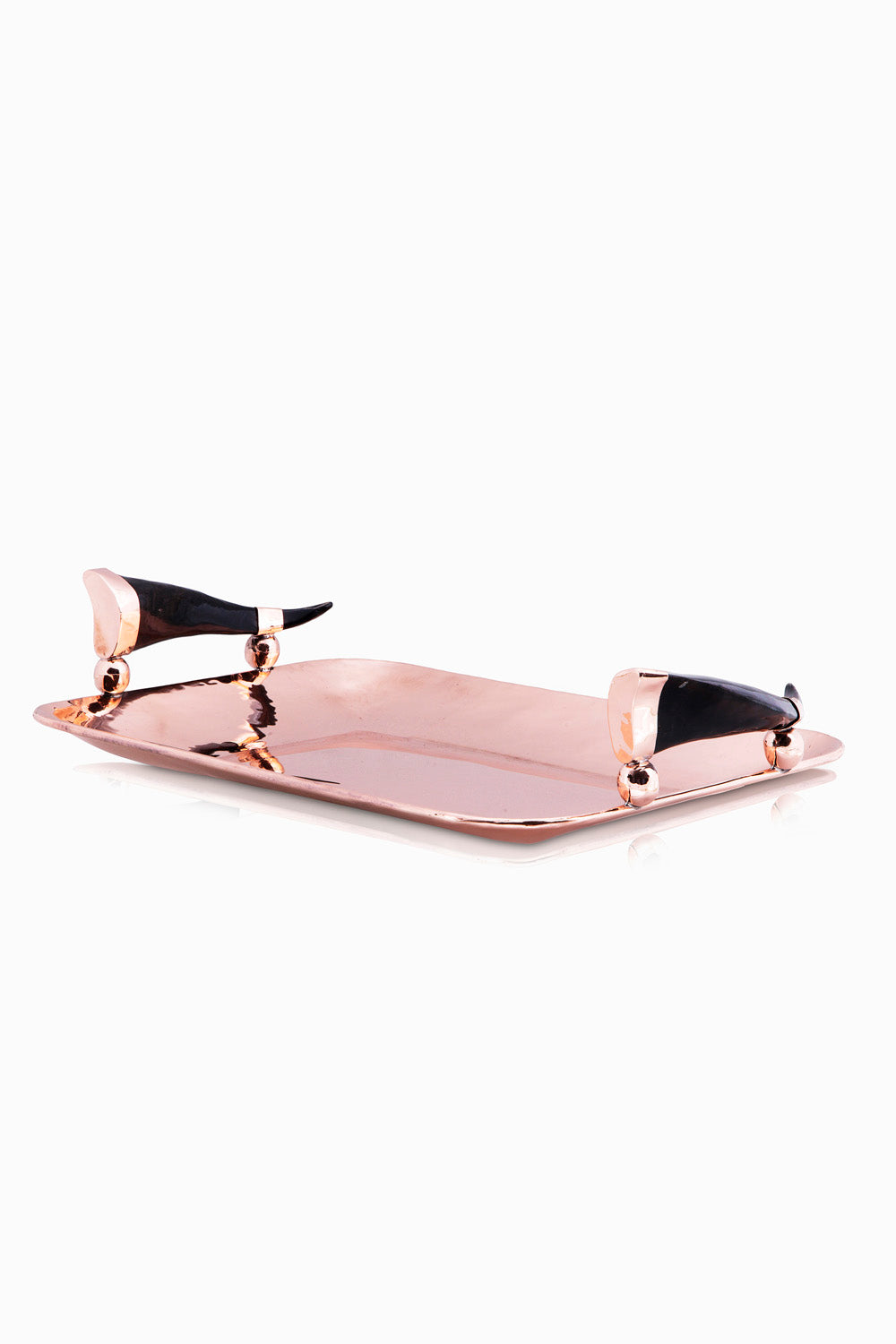 Olivos Medium Rectangular Tray, Black Horn, Polished Copper