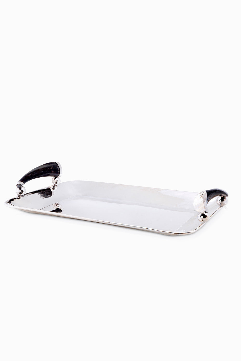 Olivos Big Rectangular Tray, Black Horn, Polished Silver