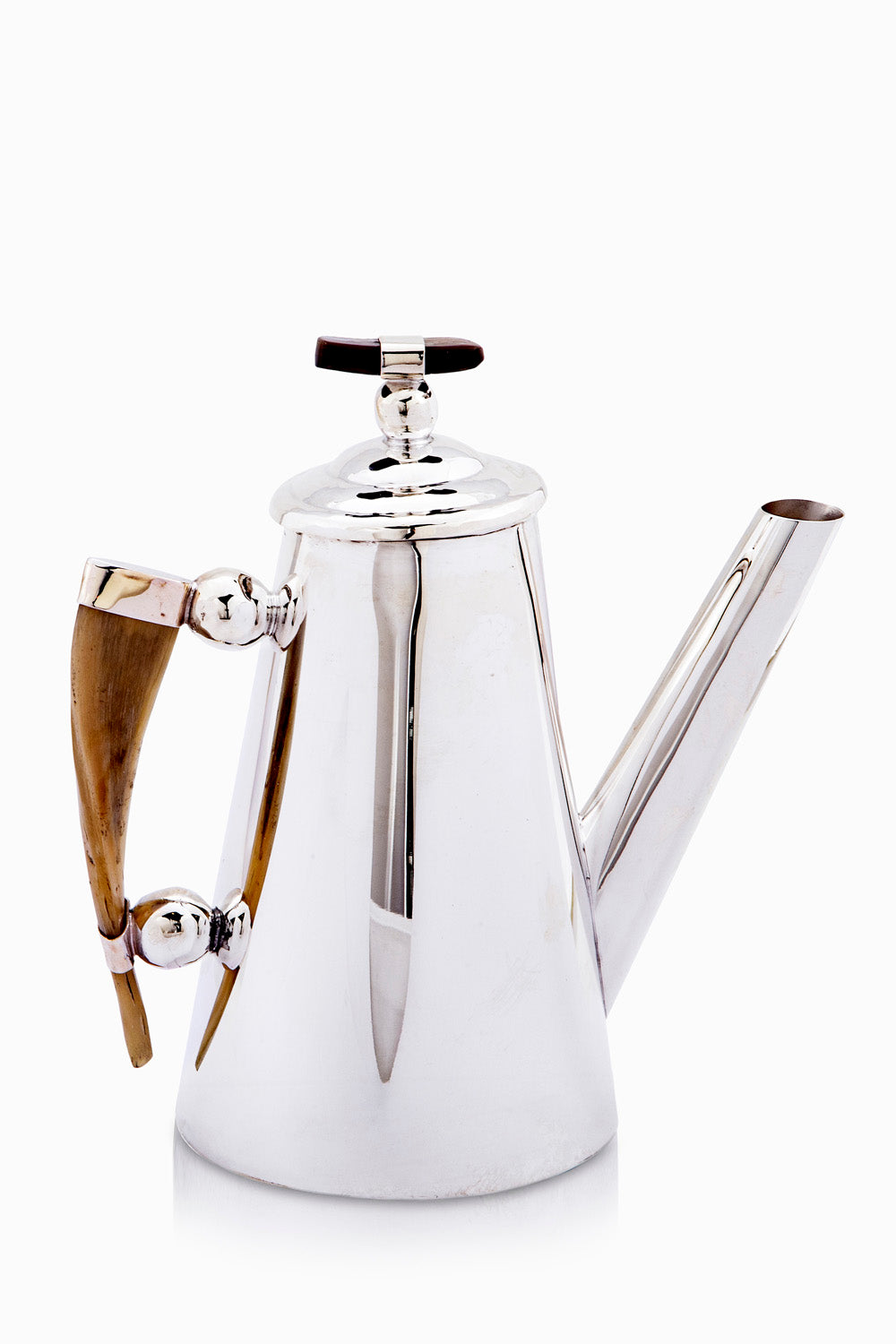Mendoza Collection Coffee Pot, Brown Horn, Polished Silver