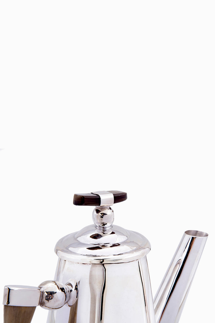 Mendoza Collection Coffee Pot, Brown Horn, Polished Silver